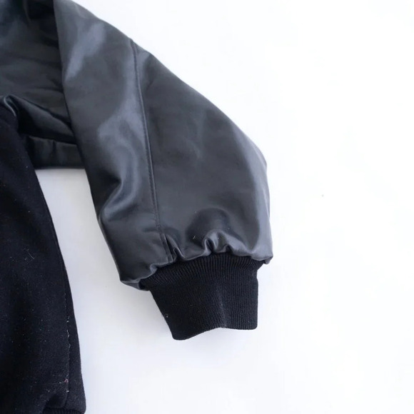 VTG Holloway Black Embroidered S Line Eagles  Leather & Wool Varsity Bomber Coat - Picture 6 of 13